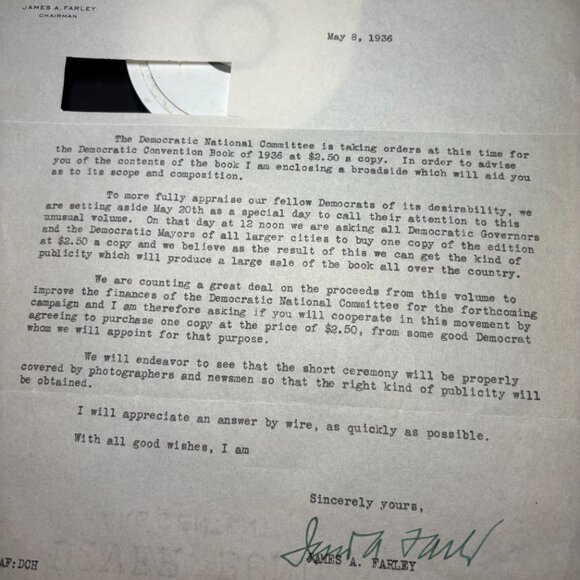 James Farley Signed Autograph Letter 1955 OR 1936 – Postmaster & Coca-Cola Chair - Picture 2 of 2